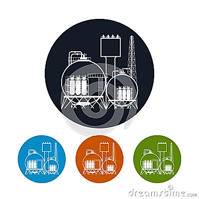 Icon of a chemical plant or refinery processing , Vector Illustration