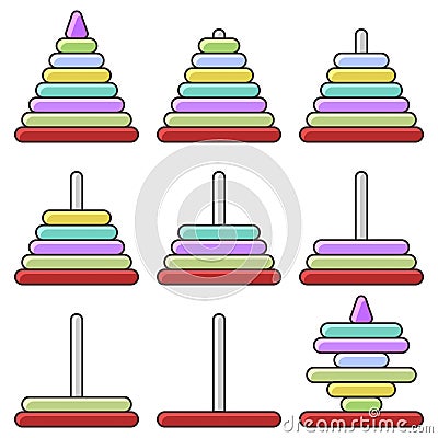 Icon childrens pyramid. A set of pyramids assembled and disassembled. Vector illustration on white background Cartoon Illustration