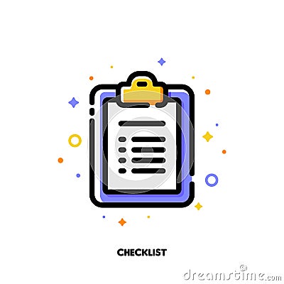 Icon of clipboard with checklist and checkmarks for office work Vector Illustration