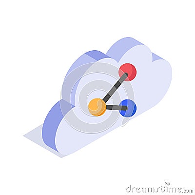 Icon of cloud networking with connected nodes for data sharing Vector Illustration