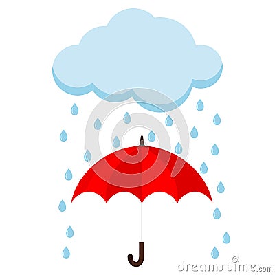 Icon of cloud, rain and opened red umbrella cane in the rain Vector Illustration