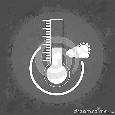 Icon, the clouds and the sun, overcast weather on gray vintage background . Vector Illustration