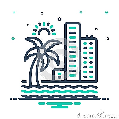 Mix icon for Coast, beach and hotel Stock Photo