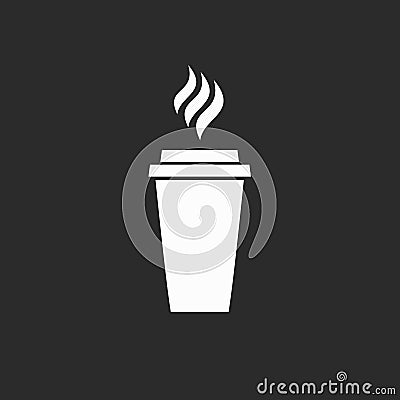 Icon of coffee cafe drinking drinks restaurant cafe lunch menu cappuccino latte white logo on black background Stock Photo