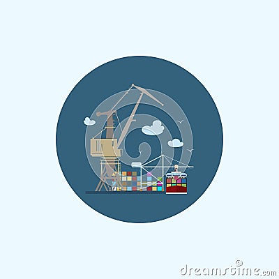 Icon with colored cargo container ship Vector Illustration