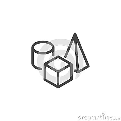 Icon on Composition, 3D Modeling and Visualization, Prototyping. Such Line Sign as Still life, Set of Geometric Shapes Vector Illustration