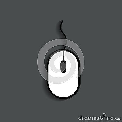 Icon of computer mouse. White mouse isolated on black background. Symbol of click or scroll. Logo for pc and mousepad. Wireless Vector Illustration