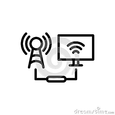 Black line icon for Connected, agglutinate and technology Vector Illustration