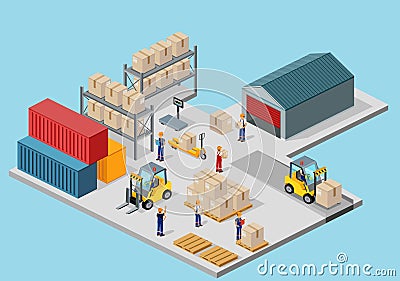 Icon 3d Isometric Process of the Warehouse Vector Illustration