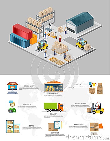 Icon 3d Isometric Process of the Warehouse Vector Illustration