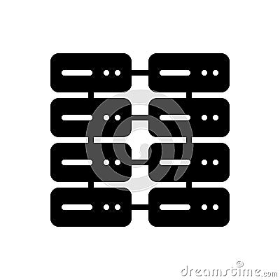 Black solid icon for Database Interconnected, database and document Vector Illustration