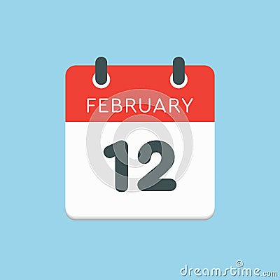 Icon day date 12 February, template calendar page Vector Illustration