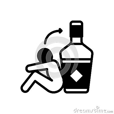 Black solid icon for Depend, succumb and alcoholism Vector Illustration