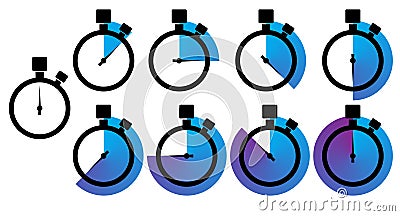 Timers icon set. Stopwatch symbol. Vector countdown circle clock counter timer Vector Illustration