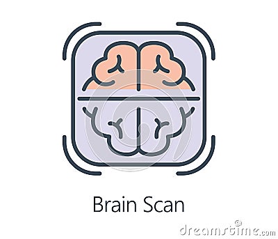 Icon design brain scan in flat line style. Vector Illustration