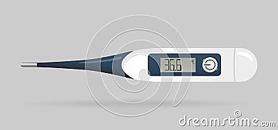 Icon of digital thermometer with measuring body temperature. Medical equipment for using at hospital or home. Realistic Vector Illustration