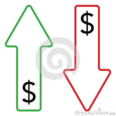 Icon of dollar growing and falling color Vector Illustration