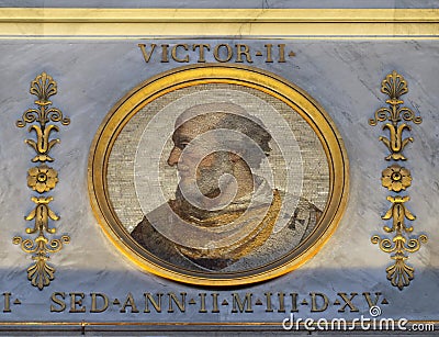 The icon on the dome with the image of Pope Victor II, basilica of Saint Paul Outside the Walls, Rome Editorial Stock Photo
