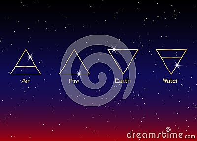 Icon elements : Air , Earth , Fire and Water. Wiccan divination symbols. Ancient occult symbols, vector illustration Vector Illustration