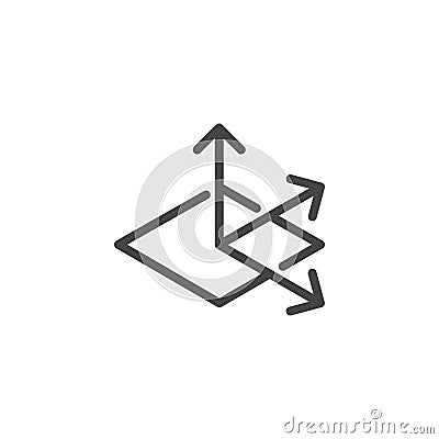 Icon on Engineering 3D modeling and Prototyping or Dimensions and Sizes. Such Line Sign as Geometric 3D Object plan Vector Illustration