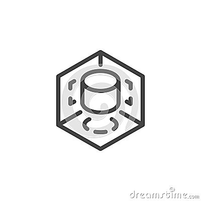 Icon on Engineering 3D modeling and Visualization. Creation of Product According to Drawing. Such Line Sign as Geometric Vector Illustration