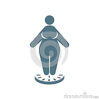 Icon of fat woman standing on scales - obesity and lose weight Vector Illustration