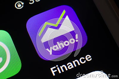 Icon of Finance Yahoo mobile app on iOS iPhone smartphone Editorial Stock Photo