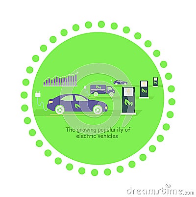 Icon Flat Growing Popularity Electric Vehicles Vector Illustration