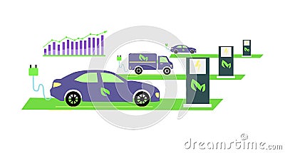 Icon Flat Growing Popularity Electric Vehicles Vector Illustration