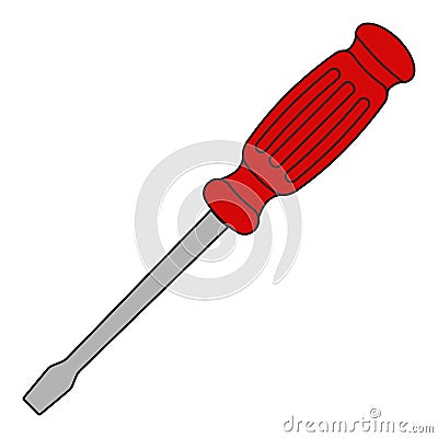 Icon, flat slotted screwdriver, vector cartoon comic slotted screwdriver for unscrewing screws, concept hand tool Vector Illustration