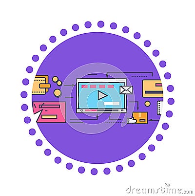 Icon Flat Style Viral Video and Social Marketing Vector Illustration