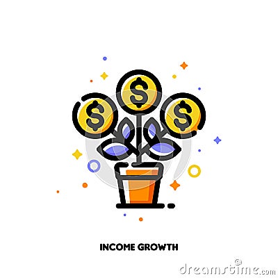Icon of flourishing money tree with dollar signs for financial value steady growth or revenue increase concept Vector Illustration