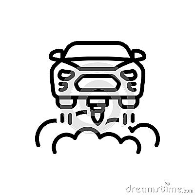 Black line icon for Flying Car, hover and transport Vector Illustration