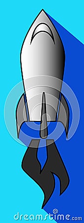 Icon of a flying rocket in the blue sky Stock Photo