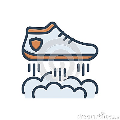 Color illustration icon for Flying Shoes, lettering and shoe Cartoon Illustration