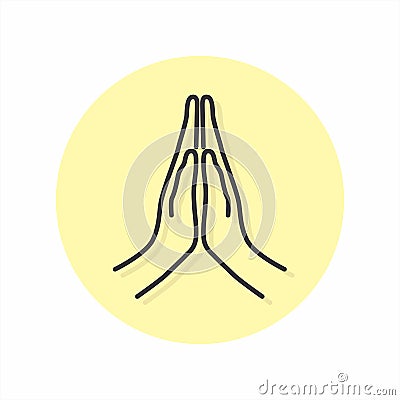 Icon of Folded Hands. Hands Greeting Posture of Namaste. Folded Hands for Prayer. Thanksgiving Banner. Vector Illustration