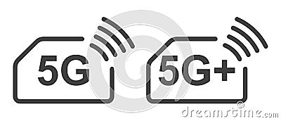 Icon 5G and 5G plus. Simple minimalistic image of a SIM card with high-speed Internet access according to modern Vector Illustration