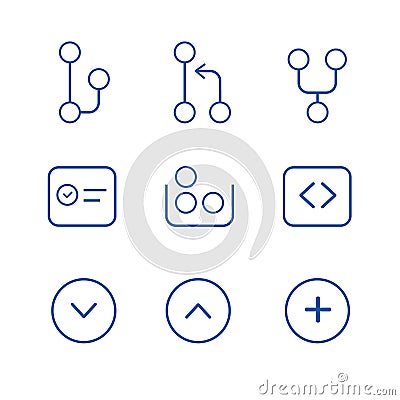 Icon git repositories software subversion programming and coding set of milestone branch commit fork pull push and hash Vector Illustration