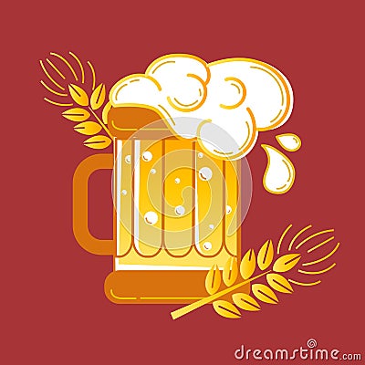 Icon glass of beer and barley Stock Photo