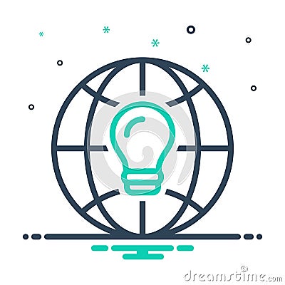 mix icon for Global Thinking, technology and bulb Vector Illustration