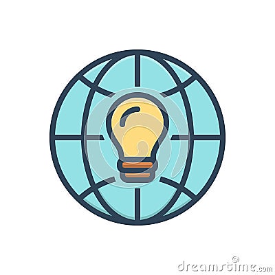 Color illustration icon for Global Thinking, technology and bulb Cartoon Illustration