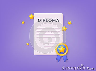 Icon of graduation certificate, diploma. Winner certificate. 3D Vector Illustrations Vector Illustration