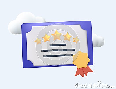 Icon of graduation certificate, diploma. Winner certificate. 3D Vector Illustrations. Achievement, award, grant, diploma Vector Illustration