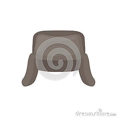 Flat vector icon of gray ushanka. National Russian cap with ear flaps. Warm fur hat. Winter headdress Vector Illustration