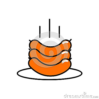 Icon Grill sausages on a plate Vector Linear flat Stock Photo