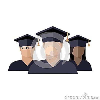 icon of a group of students boys and girls in a graduate cap Vector Illustration