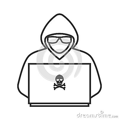 Icon of a hacker with a laptop Vector Illustration