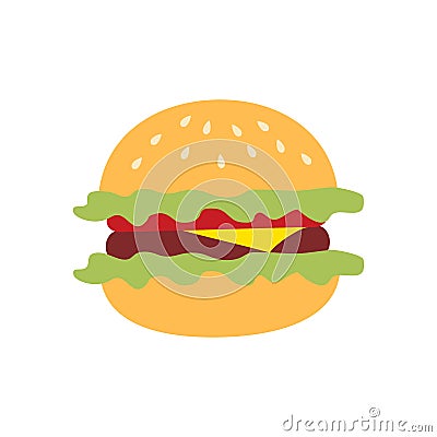 Icon hamburger with salad, cheese, tomato Vector Illustration