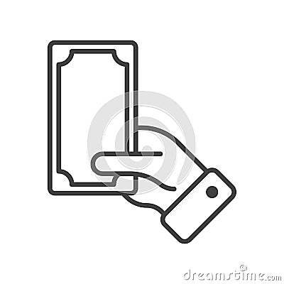 Icon of the hand that holds paper money. Simple linear image of a contact money transfer. Isolated vector on pure white Vector Illustration