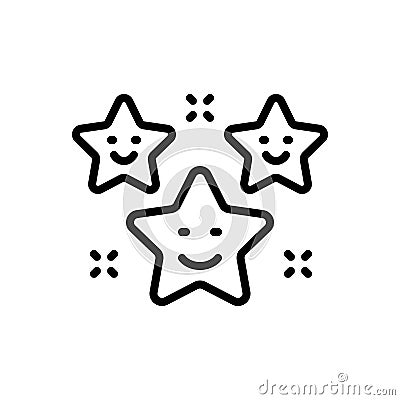 Black line icon for Happiness, star and smile Vector Illustration